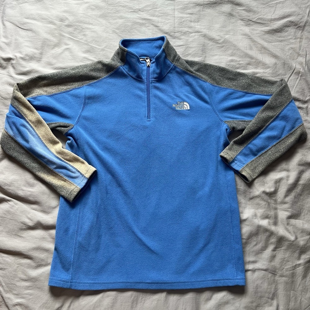 THE NORTH FACE Boys Size Large Fleece Quarter Zip Pullover Blue Gray Sunfaded